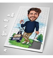Golf Tutkusu Olan Erkek Karikatürlü 240 Parça Kişiye Özel  Puzzle