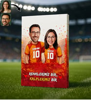 BK Gift Kişiye Özel İsimli Sarı-Kırmızı Sevgili Karikatürlü Kanvas Tablo - Ev Hediyesi, Doğum Günü Hediyesi, Taraftar Hediyesi