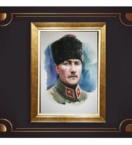 Özel Seri Paspartulu Çerçeveli Atatürk Tablo l628 (Gold)
