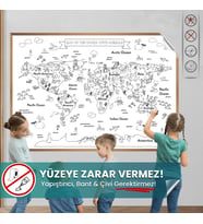 Hayvanlı Harita Boyama, Yüzeye Zarar Vermeyen Sihirli Kağıt, Eğlenceli Çocuk ve Oyun Odası Sticker