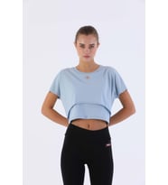 Maraton Comfort Kadın Bisiklet Yaka  Sisli Mavi Crop Top