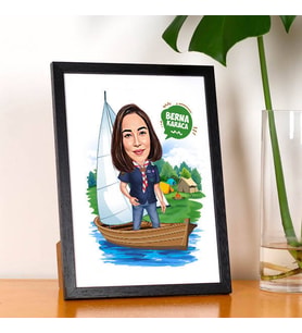 Kişiye Özel Karikatürlü Sandaldaki Kadın Resim Çerçevesi