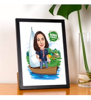 Kişiye Özel Karikatürlü Sandaldaki Kadın Resim Çerçevesi