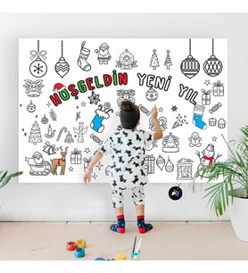Yılbaşı, Yeni Yıl Dev Boyama Kağıdı, Çocuklar Için Aktivite Boyama Rulosu (90x130cm)
