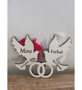 Ahşap Kanarya Yüzüklü Söz, Nikah, Nişan, Kına, Düğün Magneti, Hediyelik Magnet