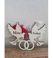 Ahşap Kanarya Yüzüklü Söz, Nikah, Nişan, Kına, Düğün Magneti, Hediyelik Magnet