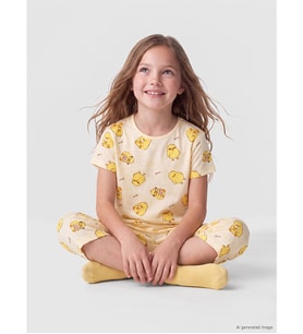LCW Kids Sarı Kız Çocuk Şortlu Pijama Takımı
