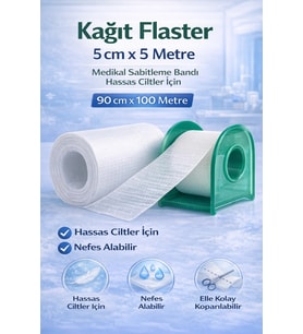 Kağıt Flaster 5 cm x 5 m Medikal Sabitleme Bandı Hassas Ciltler İçin 1 ADET