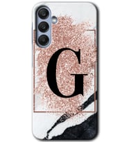 Galaxy A25 Kılıf HD Desen Baskılı Kılıf - Pembe Mermer Desenli G Harfi