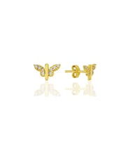 Gümüş altın yaldızlı zirkon taşlı kelebek küpe SGTL11954GOLD