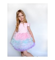 Rainbow Tütü Etekli Kısa Kollu Çocuk Elbisesi (Pembe)