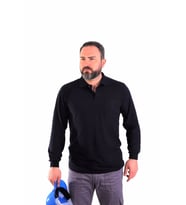 ESERIS - Polo Yaka Uzun Kol Pike Tişört - Lacivert - Cepli