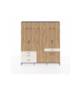 Arges Dolap 11 Raflı 4 Çekmeceli 2 Askılı 220x30x243 Antrasit-Çam/Aytaşı