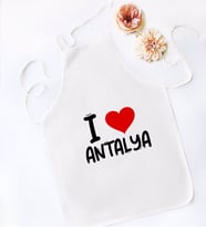 BK Gift I Love Antalya Tasarımlı Beyaz Mutfak Önlüğü - Model 1