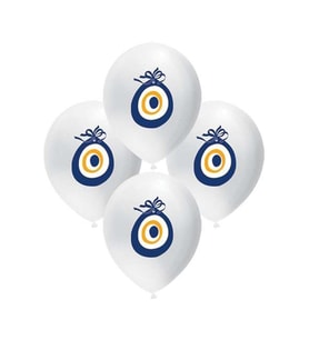 Lateks Nazar Boncuğu Baskılı Balon Beyaz 10 Lu