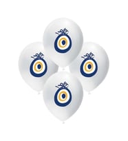 Lateks Nazar Boncuğu Baskılı Balon Beyaz 10 Lu