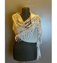 KARELİ ÇİFT RENKLİ GÜPÜR PÜSKÜLLÜ KADIN FULAR ŞAL 170X45 CM (Gri)