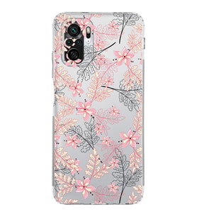 Xiaomi Redmi Note 10S  Kamera Korumalı Kapak Floral Kırmızı Tasarımlı Şeffaf  Kılıf