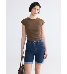 LCW Vision Kahverengi Bisiklet Yaka Kadın Crop
