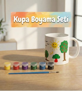 Kendin Tasarla Seramik Kupa Boyama Seti – 6 Renk Boya & Fırça ile Yaratıcı Hobi Hediyesi