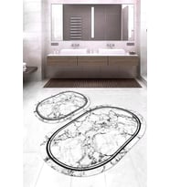 Dijital Baskılı Kaymaz Taban Yıkanabilir Oval 2'li Klozet Takımı Banyo Paspası NOKZ-HT-794 (Beyaz)