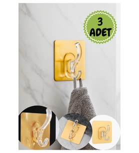 Altın Renkli Şeffaf Yapışkanlı Askı 3’lü Set