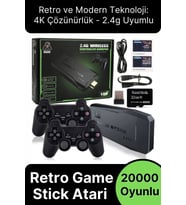 Nostaljik 4K Çözünürlük 2.4g Uyumlu Kablosuz Çift Kol Konsol Retro 20000 Oyunlu Game Stick Atari (Çok Renkli)