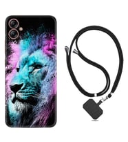 Samsung Galaxy A04E Kılıf Silikon Boyun Askılı İpli Desenli Silikon Pink Blue Leon 1603