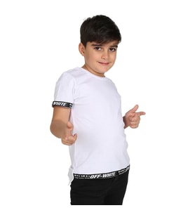 Toontoy Erkek Çocuk Kenar Şeritli Tişört (Beyaz)