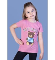 Toontoy Kız Çocuk Ayıcık Ve Yazı Baskılı Taş İşlemeli Tişört (Gül Kurusu)