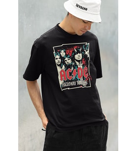 Rock Metal Müzik Grubu AC DC Baskılı Unisex Tişört, Oversize Highway To Hell Tişört