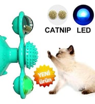 Catnipli Kedi Oyuncağı Kedi Dikkat Oyunu Led Işıklı Dönen Kedi Oyuncağı Vantuzlu Oyuncak (Karışık)