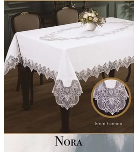 Keten Masa Örtüsü Tablecloth 155x260 cm Yemek Masası Örtüsü Nora Model Krem-Krem