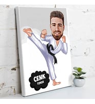 Siyah Kuşak Karateci Karikatürlü Kanvas Tablo