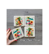 bilge tasarım Stone Decor Taş Bardak Altlığı 4'lü Set 10x10x1 Cm desenli