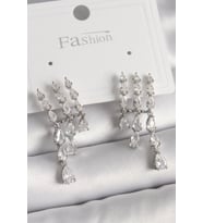 Pirinç Gümüş Renk Zirkon Taşlı Yağmur Model Kadın Küpe TJ-BKP9936