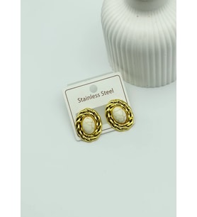 Çelik Gold Beyaz Taşlı Oval Küpe - 25-clk40