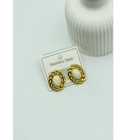 Çelik Gold Beyaz Taşlı Oval Küpe - 25-clk40