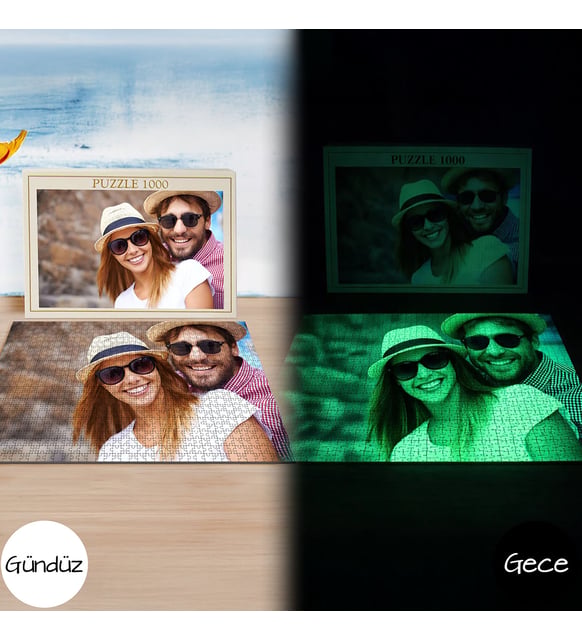BK Gift Kişiye Özel Fotoğraflı 1000 Parça Fosforlu Profesyonel Puzzle 50x70 cm – Karanlıkta Parlayan Puzzle, Sevgiliye ve Arkadaşa Hediye