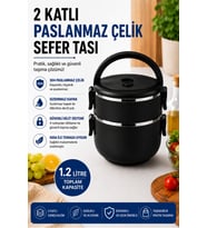 2 Katlı 1.2 Litre Paslanmaz Çelik Sızdırmaz Kapaklı Yemek Taşıma Kabı