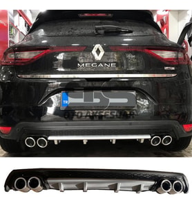 Renault Megane 4 Difüzör Arka Tampon Eki 4 Egzoz Çıkışlı Gri Lüx Tip