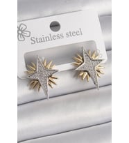 Pirinç Gold Gümüş Renk Zirkon Taşlı Kutup Yılıdız Model Kadın Küpe 5886 - SSSSSS4549-387