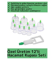 Özel Üretim Yüksek Kaliteli Selülit Çatlak Giderici Vakumlu 12'li Hacamat Kupası Seti