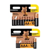 Duracell Alkalin AAA 10'lu Paket + Alkalin AA 10'lu Paket Piller
