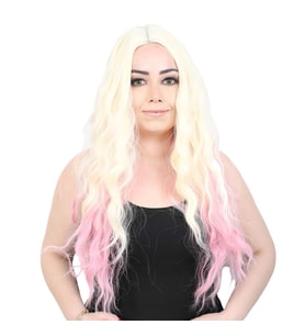 Mulvxprk  Prk02 Fiber Sentetik Uzun Su Dalgası Peruk - Platin / Pembe Ombreli (Mulvix)
