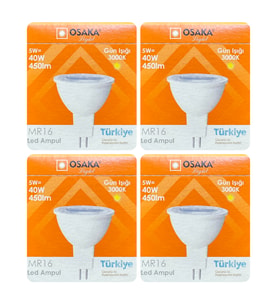 (4 Adet) Osaka 5W (40W) Sarı Işık (3000K) GU5.3 Duylu (İğne Bacak) Led Çanak Ampul