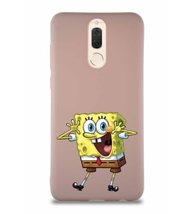 Huawei Mate 10 Lite Soft Premier Kapak Sünger Bob Tasarımlı Silikon Kılıf - Pudra (Şeffaf)