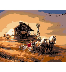 Çiftlik Evi Ve Buğday Tarlası Sayılarla Boyama Seti 40x50 cm (Tuvale Gerili)