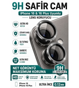 iPhone 16 / 16 Plus Titanyum Gri Metal Kamera Lens Koruyucu Safir Cam Ultra Net HD