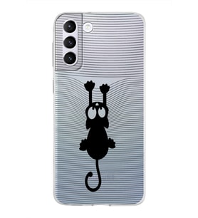 Samsung Galaxy S21 Plus Kapak Mandala Kedi Tasarımlı Şeffaf Silikon Kılıf